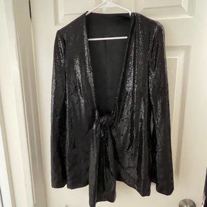 Gorgeous Vintage Galvan London Black Sequin Tie Front Jacket